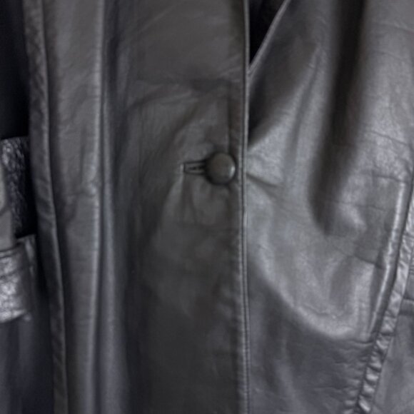 Vtg 70s Black Leather Coat XL Croc Embossed Trim Leathers by New England USA - Picture 4 of 12
